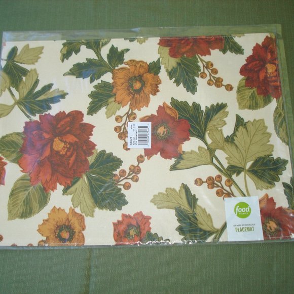 New (SET of 4) Fall FABRIC PLACEMATS by Food Network Thanksgiving Floral Leaves - Picture 3 of 8